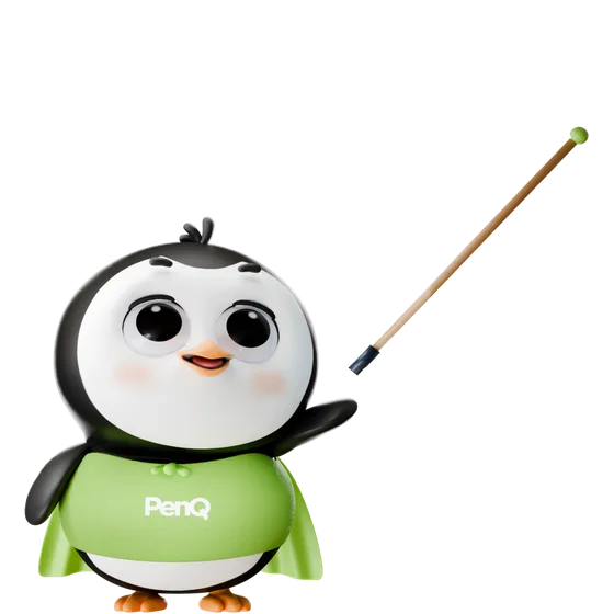 PenQ pointing with a stick, like a teacher